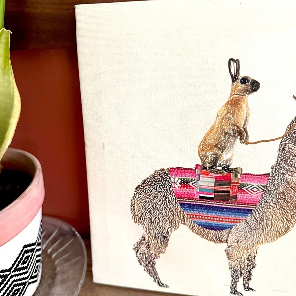 Alpaca with Hare Claudia Schoen Rabbit Llama Art Canvas Wall Hanging Animal Art